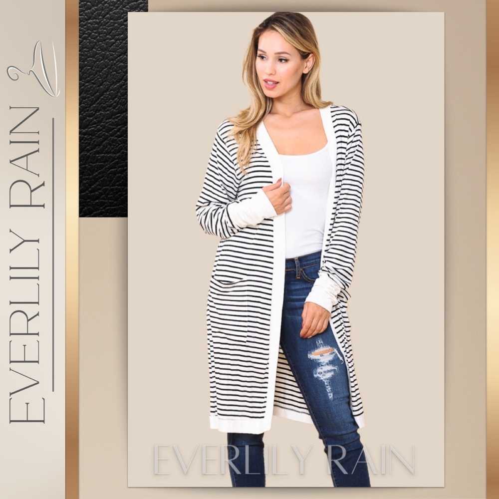 LAST ONE! Striped Open Cardigan w/ Thumb Holes - Picture 6 of 12